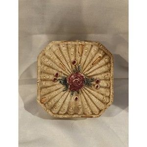 Majolica Trinket Box & Lid Japan Flower Vintage